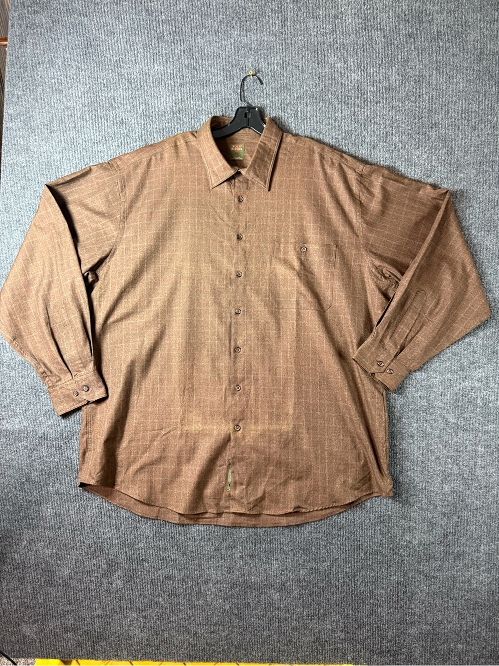 Scott Barber Mens XXL Brown Green Plaid 100% Cotton Button Up Shirt 2XL